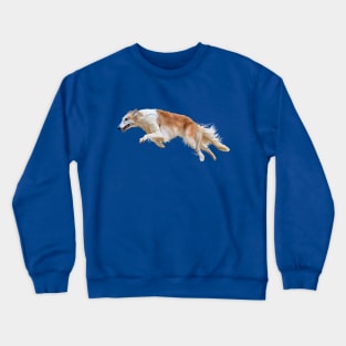 Running White and Tan Borzoi Dog Crewneck Sweatshirt